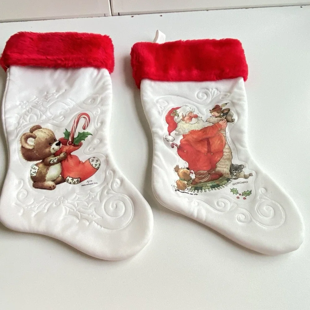 Vintage Giordano Morehead Bear Puppy Santa Christmas Stocking 15